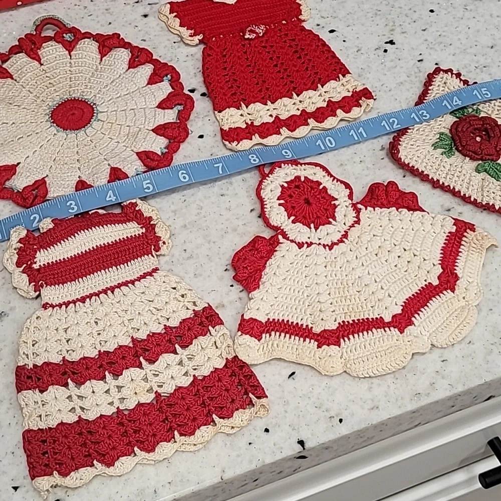 Vintage Hand Crochet Potholders 5 pc